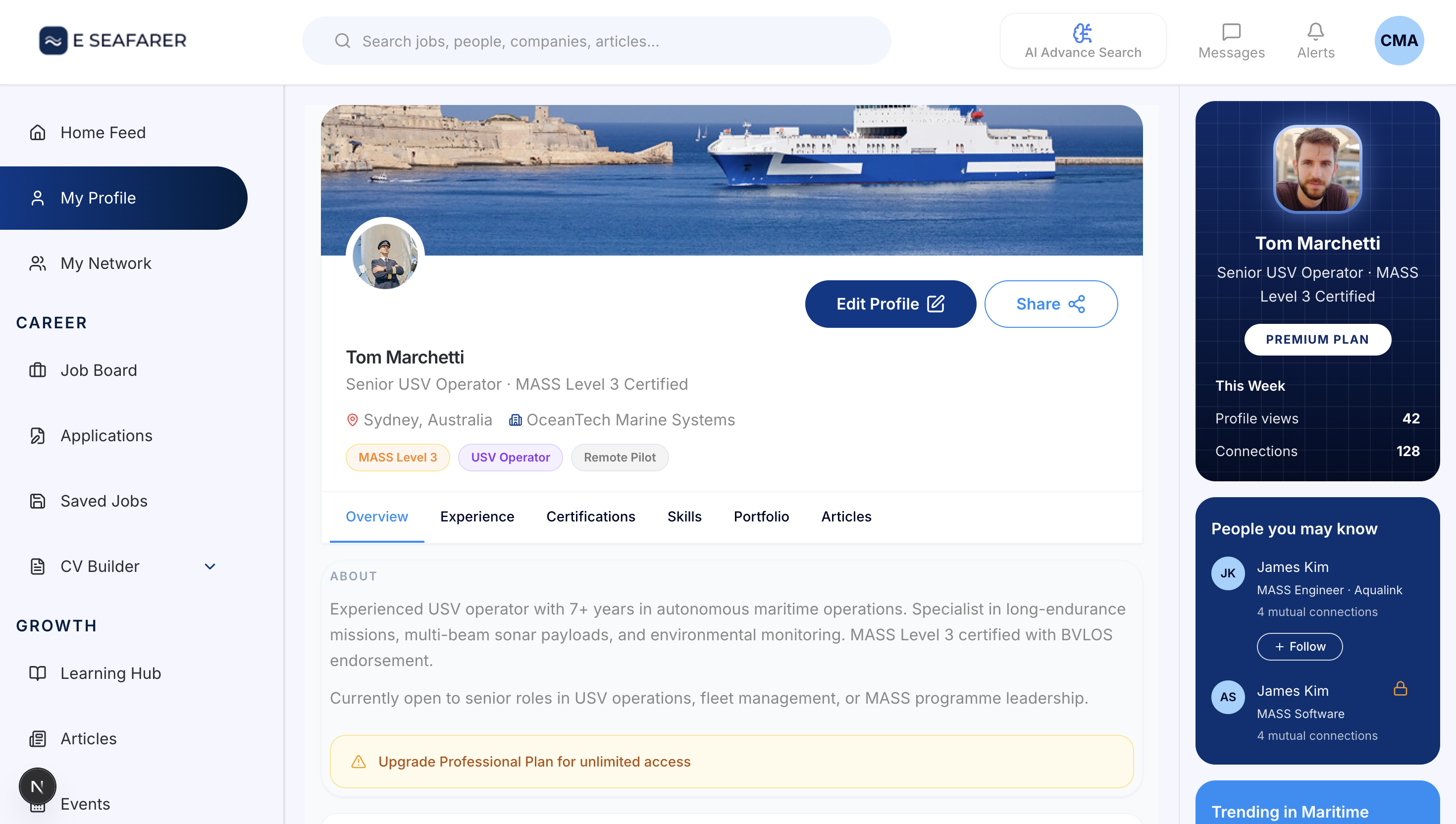 E-Seafarer talent profile page