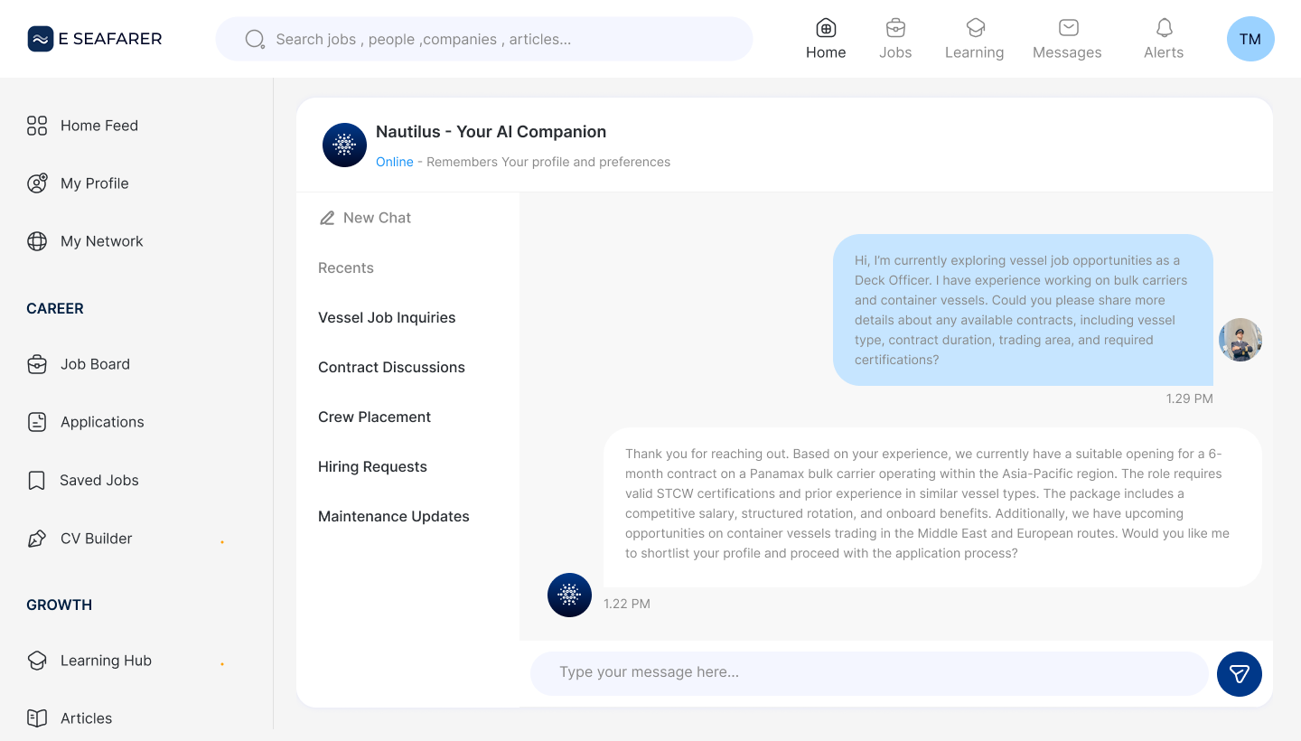 Preview of the Nautilus AI career companion, available on Premium
